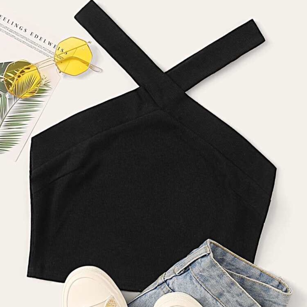 Ribbed Criss-Cross Halter Crop Top